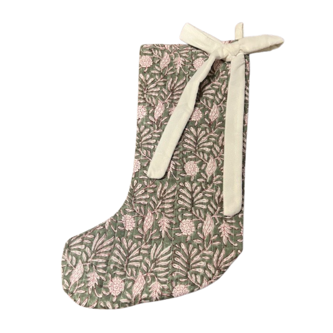 Ivory & Sage Floral Quilted Stocking