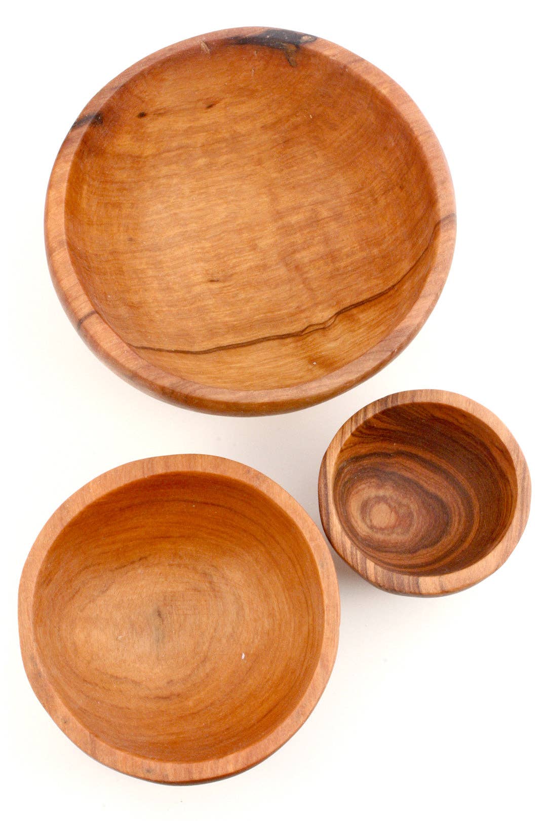 Set of Three Wild Olive Wood Condiment Bowls