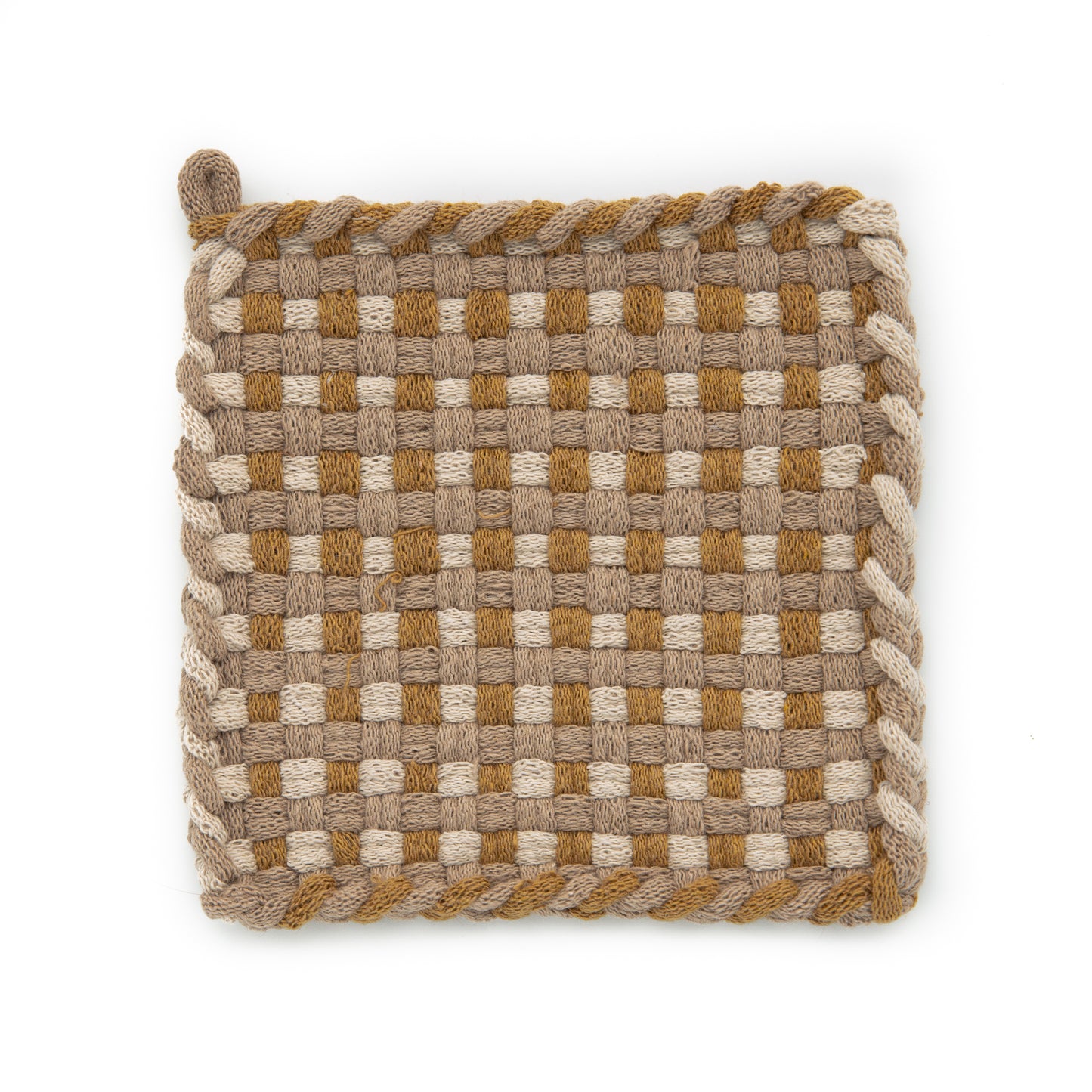Winter White & Ochre Handwoven Potholder