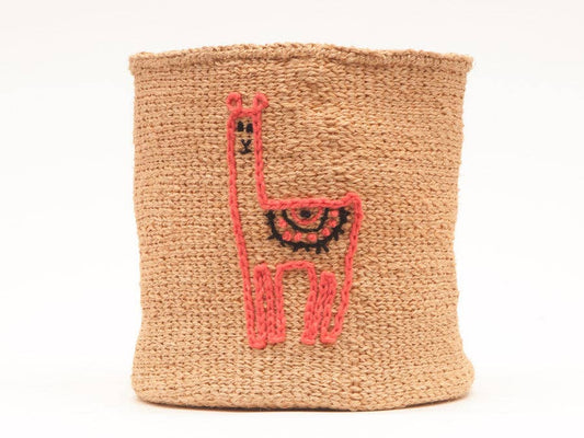 Llama Embroidered Handwoven Storage Basket