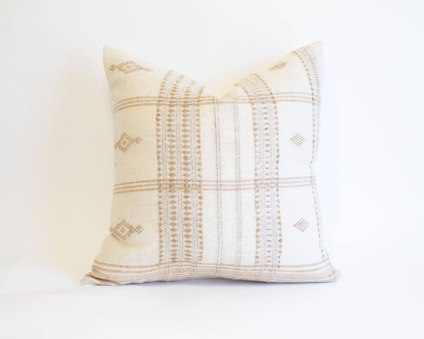 Handwoven Ivory & Tan Indian Wool Pillow Cover
